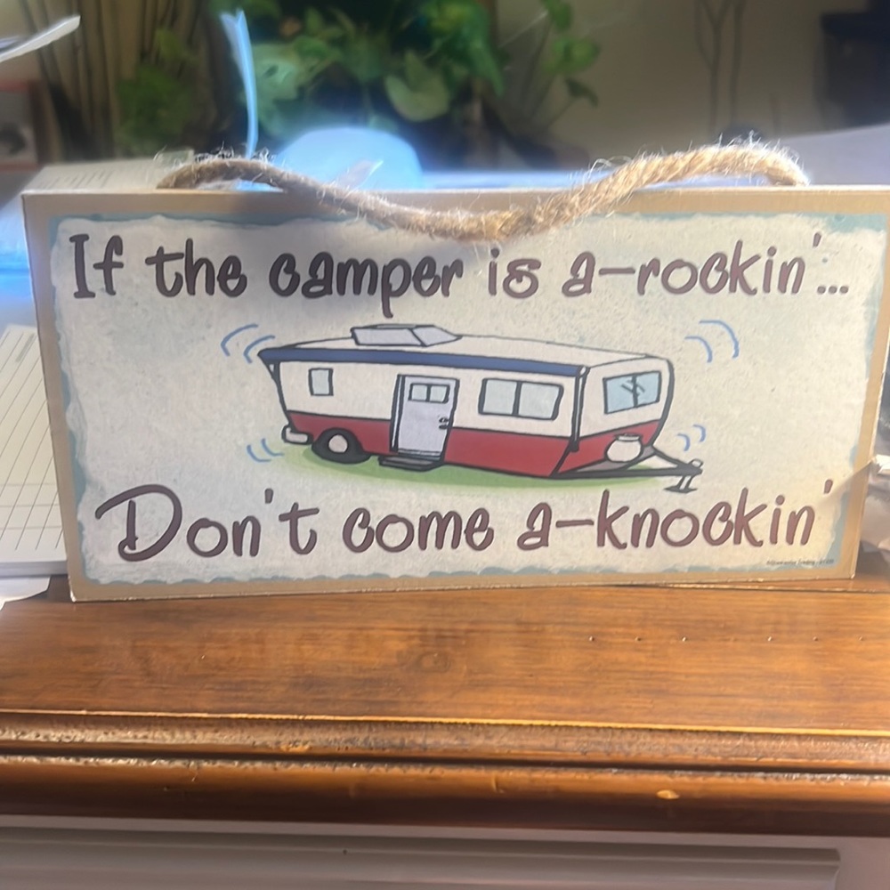funny camper hanging sign